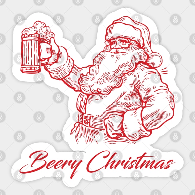 Beery Christmas Santa Claus holding a glass of beer Sticker by byfab